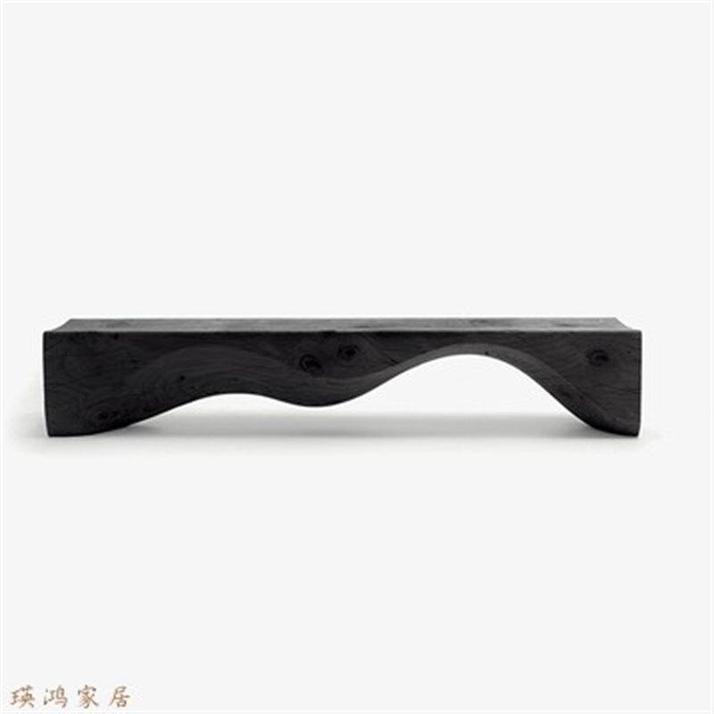 侘寂风碳化黑色实木意条凳个性创长展装店服厅休闲民宿原木换鞋凳