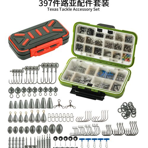 裴钓 397件路亚配件套装德州钓组咬铅铅头钩挡珠铅坠路亚盒大全