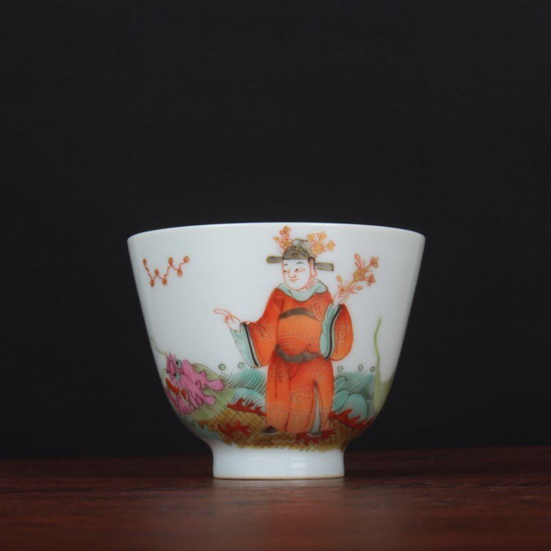 同治粉彩手绘魁星点斗茶杯单杯古玩古董陶瓷器手工仿古老货收藏