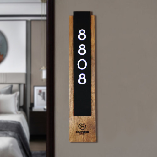 酒店包厢民宿实木发光门牌家用轻奢创意个性房间号码牌标识牌定制