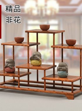 实木非花桌面小博古架中式仿古多宝阁茶具杯紫砂壶架古董摆件展示