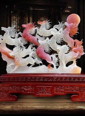 件然玉石牡丹玉雕摆天客厅玄关柜家居饰品玉石工艺品乔迁新居装饰