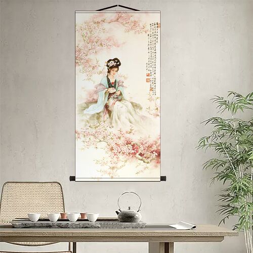 红楼梦金陵十二钗人物丝绸卷轴挂画林黛玉仕女茶楼酒店包厢装饰画