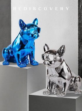 斗牛犬摆件简约客厅电视柜前台吧台桌面狗狗动物雕塑橱窗创意装饰