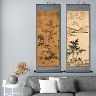 元代清代五代丝绸画丝绢画仿公山挂画装饰画山水黄古画望水国画