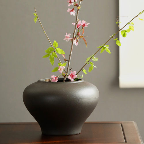 中式复古陶瓷插鲜花干燥花花瓶摆件客厅桌面电视柜样板间剑山插花