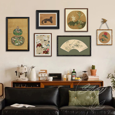 法式中国风客厅装饰画福禄花鸟沙发背景墙组合挂画新中式复古壁画