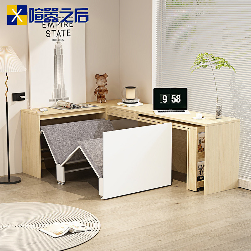 日式原木风午休折叠床旋转书桌一体小户型多功能书房隐形床8CH29,住宅家具,可折叠床,淘宝优惠券,粉丝福利购,淘宝优惠卷
