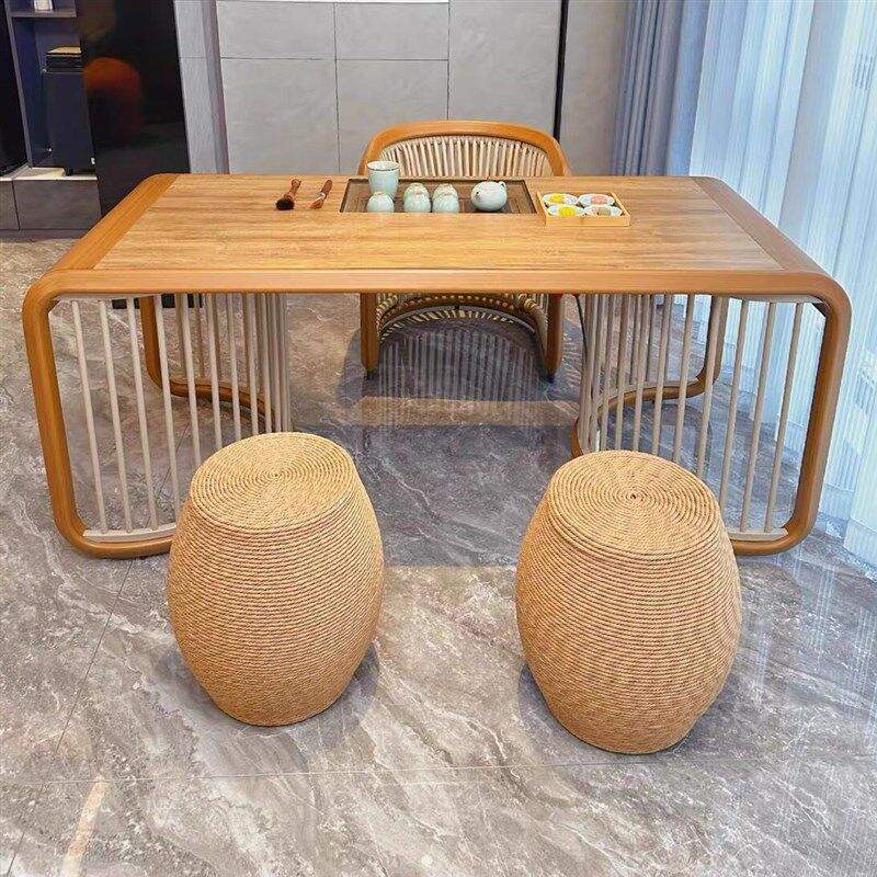 新中式黑胡桃木茶桌椅组合阳台庭院白蜡木泡茶桌客厅茶室定制茶台