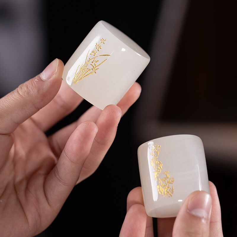 中式茶桌茶盘上茶具玉石盖置家用茶壶盖碗盖子放置托茶道摆件盖托