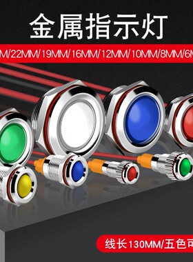 681012 16 19 22 25mm金属指示灯信号灯红绿蓝黄白色5v12V24V220v