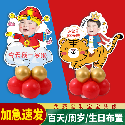 宝宝人形立牌周岁生娃布景场置装饰迎宾牌头像百日宴大头娃日kt板