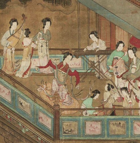 元佚名宫女游园图高清微喷打印国画人物仕女饰摹欣赏装临卷轴挂画