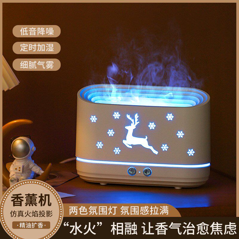 US薰仿真火焰氛围灯拾音变彩七色小夜灯声控定时加湿器喷雾香B机