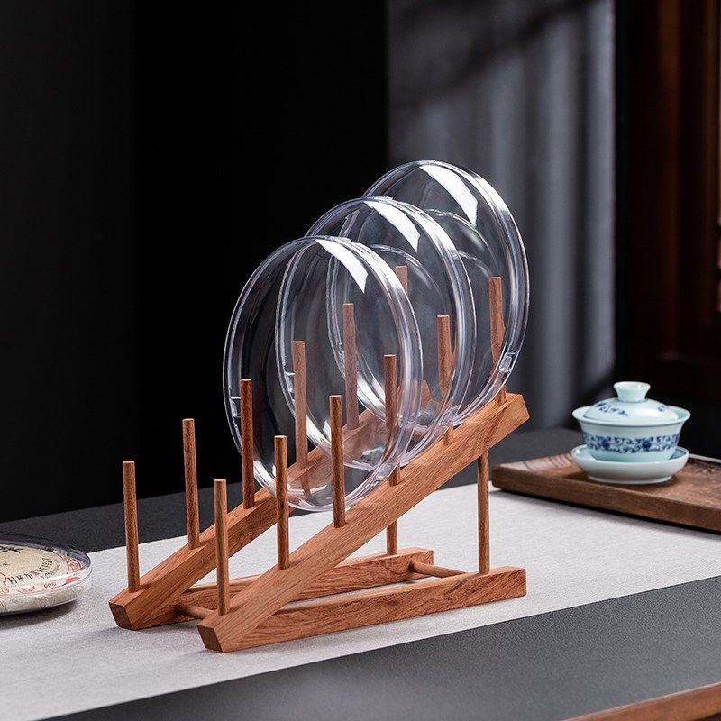 茶饼架鸡翅木展示架透明盒普洱茶饼支架茶柜中式茶具配件多层架子