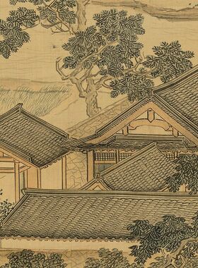 明代 仇英 莲溪渔隐图古代山水人物画竖幅挂画玄关客厅装饰画卷轴
