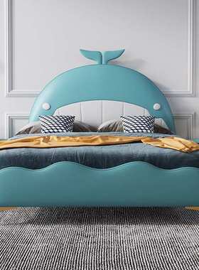 NRFB117#海豚儿童床男孩单人轻奢现代实木绿色蓝色海洋鲸鱼小男生