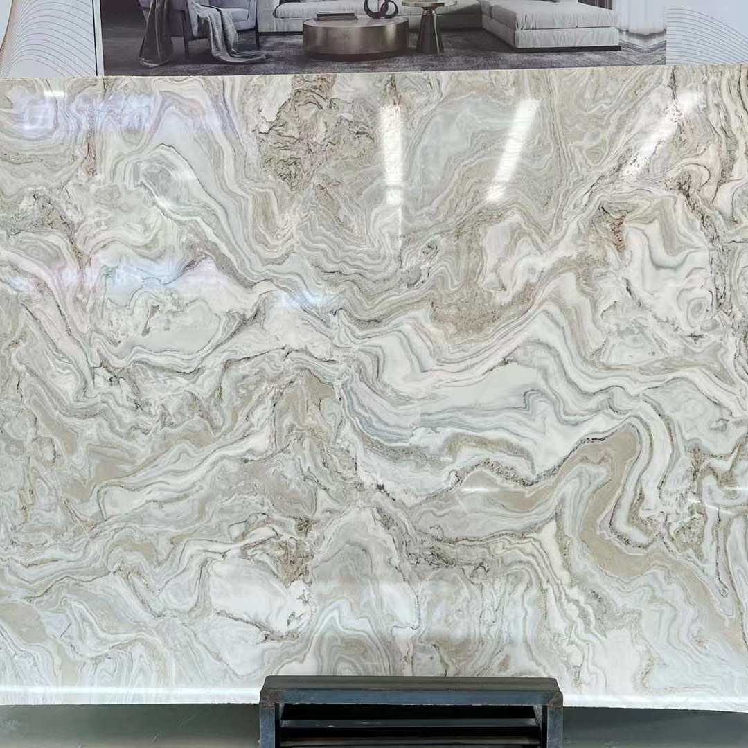 安第斯雪景天然大理石餐桌异形石材台面洗手池背景墙奢石