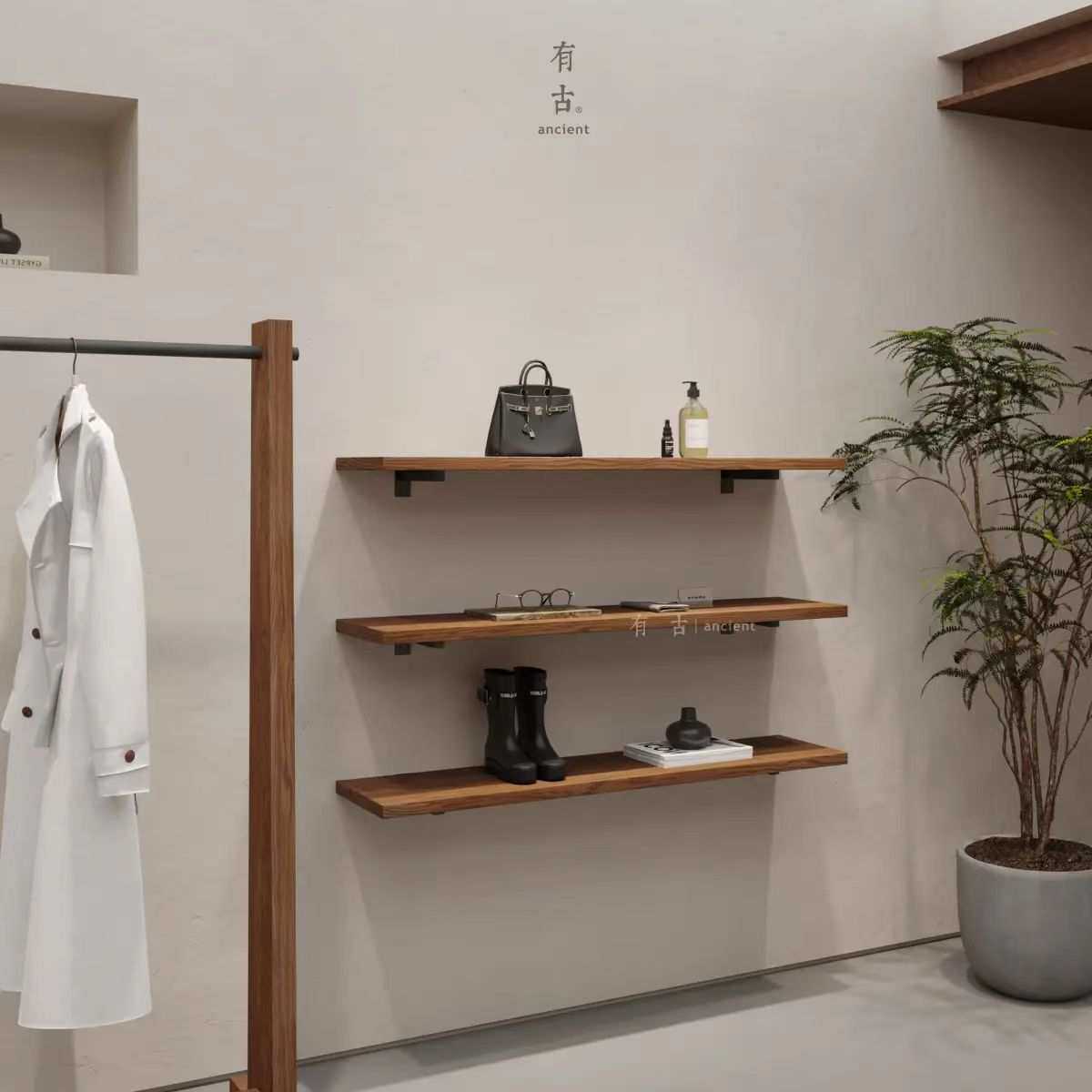 复古壁挂陈列层板架鞋包包置物展示架墙上货架现代简约一字板挂架
