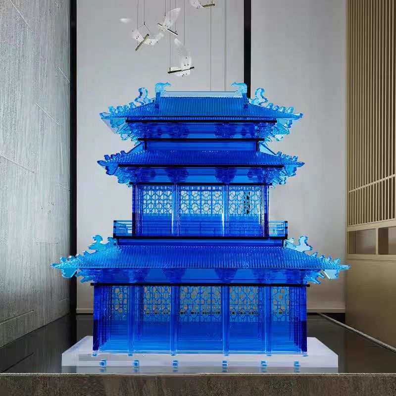 新中式透明古建筑亚克力房子卯榫阁楼艺术吊灯仿真雕塑模型摆件灯