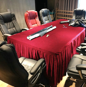 暗色红加厚金丝绒台形办公室会议室桌布乒乓球台布定制长方布桌裙