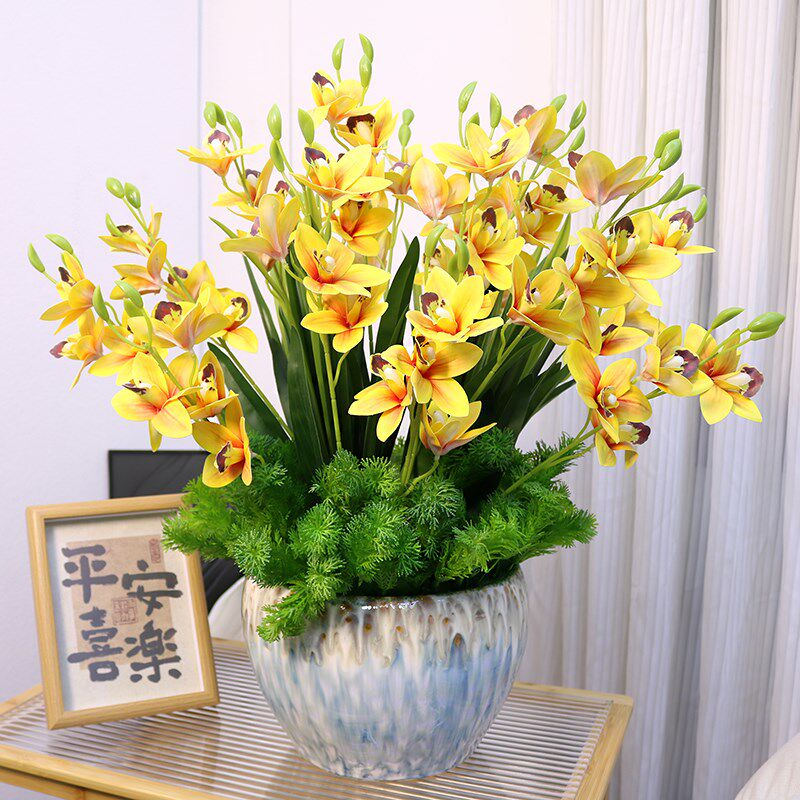 特大柜仿真花3大手感PUd蕙兰盆景家居客厅装饰花电视号酒柜摆设花