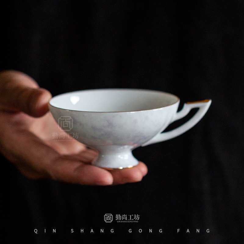 花开荼蘼渐变紫色咖啡杯碟组合陶瓷办公杯马克杯小号个人杯带杯垫