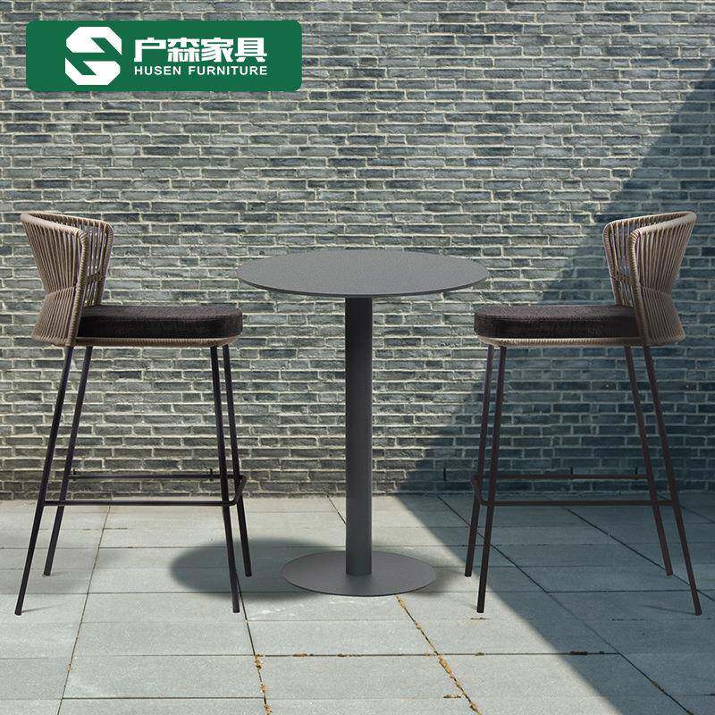 户外吧椅酒吧高脚凳吧台KTV家具绳编餐厅酒店网红靠背椅创意室外
