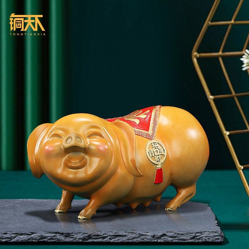 彩铜猪存钱罐金钱福猪生肖猪储蓄罐存钱猪摆件微笑母猪装饰品