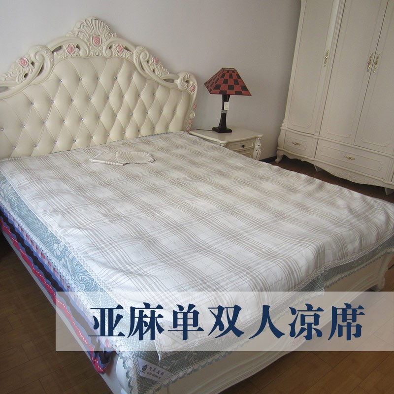 加麻双鹤单双人高支精纺哈厚亚麻夏空席1.8米凉调折叠席枕片方格