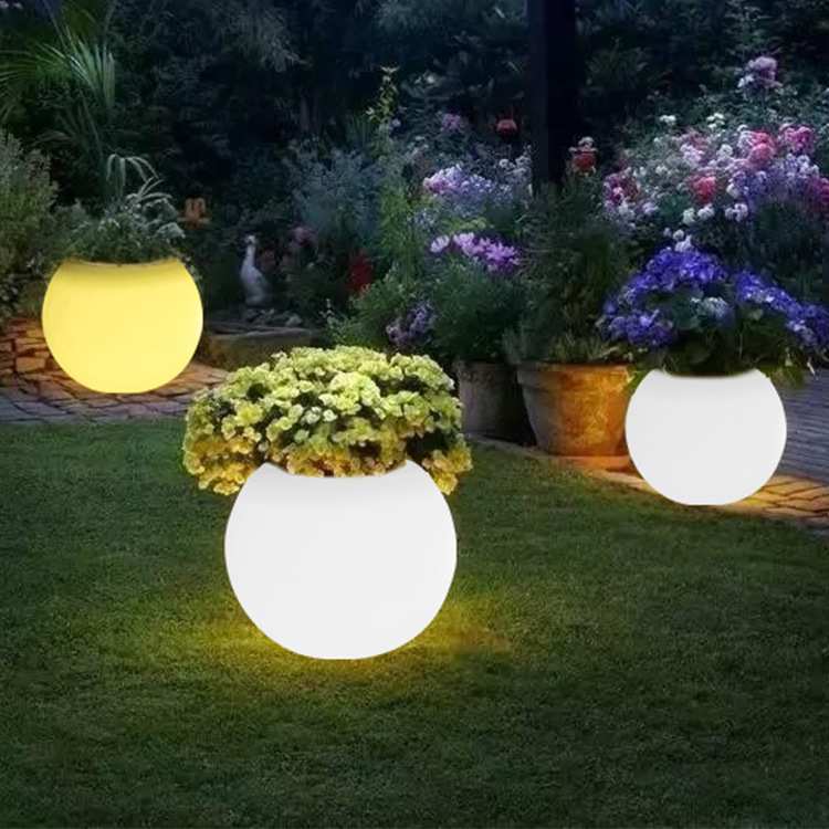 LED球形滚塑花盆可调色客厅阳台绿植氛围盆栽容器