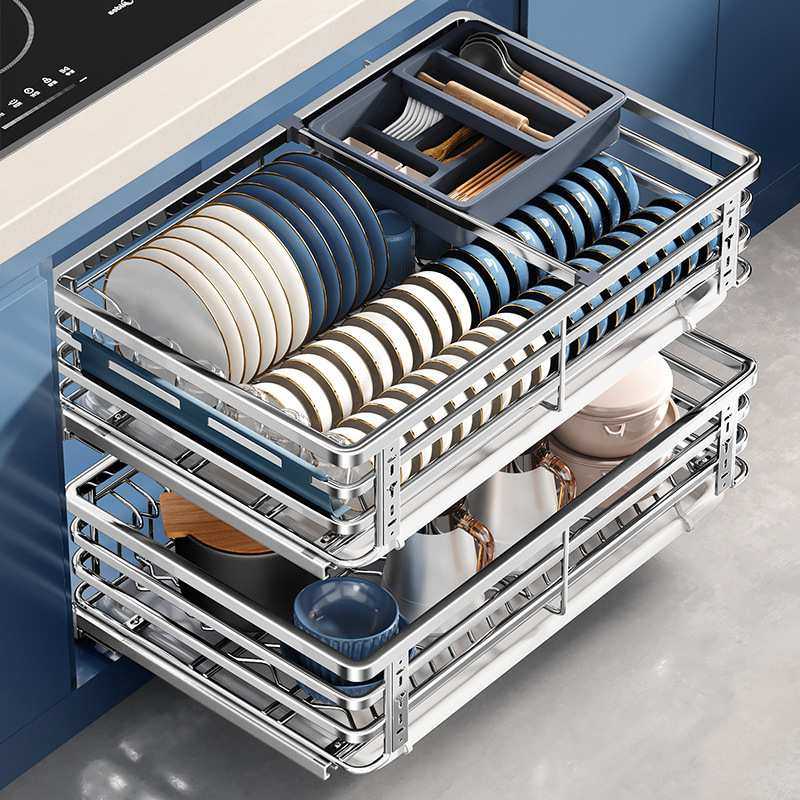 尔沫拉篮厨房橱柜304不锈钢双层抽屉式碗柜碗碟收纳内置碟架碗篮,3C数码配件,摄像机配件,淘宝优惠券,粉丝福利购,淘宝优惠卷