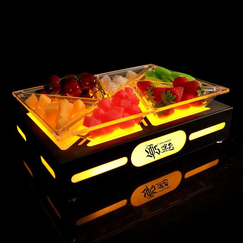 厂家酒吧KTV夜场发光果盘LED点心水果圆形分格果盘创意零食碟