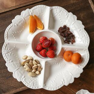 欧式浮雕陶瓷果盘家用客厅干果盘过年零食盘糖果坚果盘子分格盘