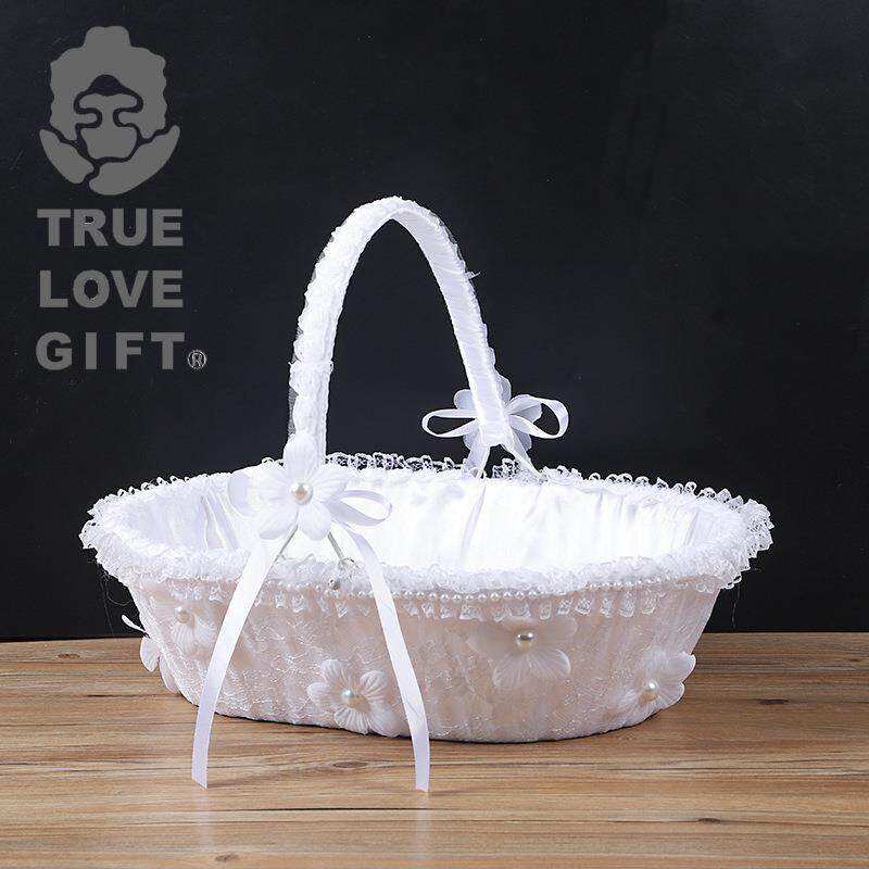 西式婚礼婚庆用品蛋形纸绳蕾丝花边缎带装饰白色花篮出口中东法国