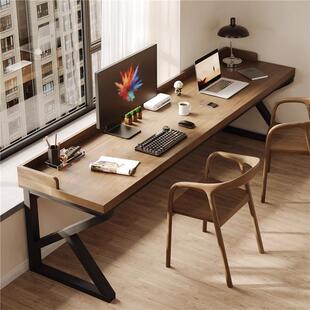 严选实木家用台式电脑桌学生卧室写字桌书桌长条工作台简约办公桌