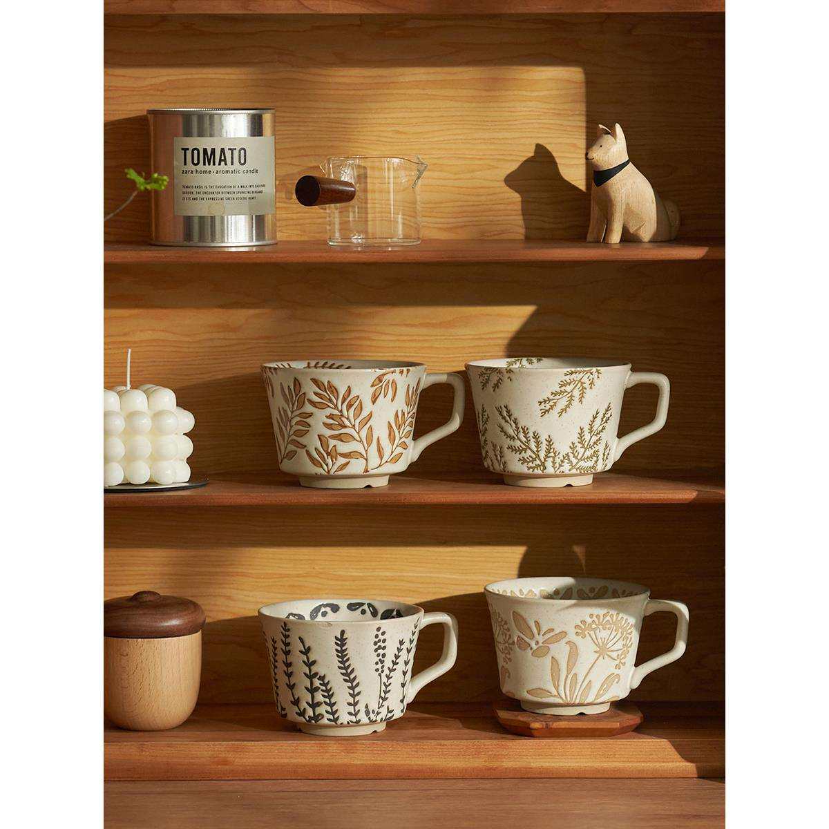 复古咖啡杯子套装客厅待客喝水杯大容量小众家用一人一色茶杯