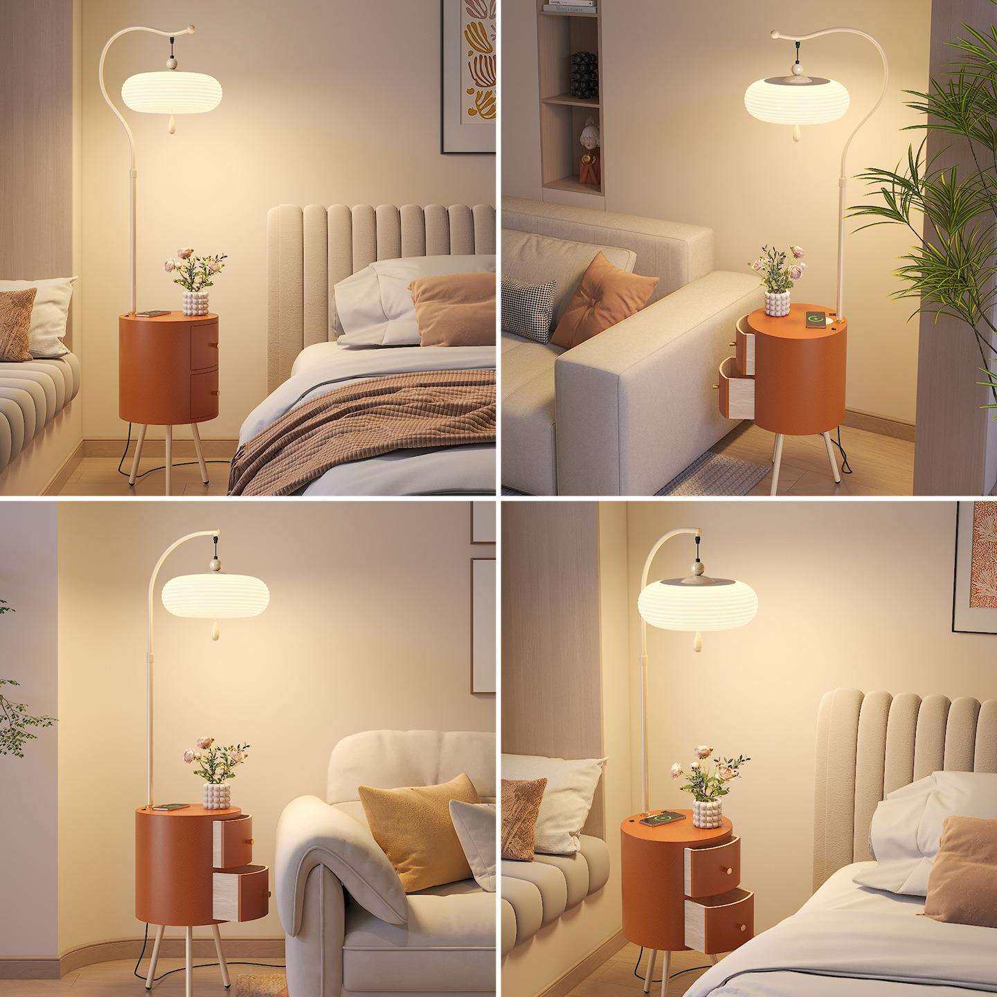 法式奶油风护眼置物落地灯2025新款意式高级感卧室床头柜一体灯具