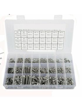 1080pcsM2M3M4304不锈钢杯头内六角螺丝配螺母平垫组合套装