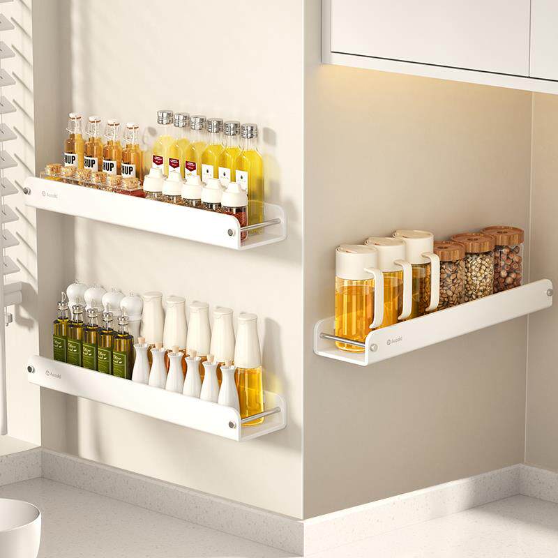 奶油风厨房转角置物架子窄款调味料瓶罐壁挂调料收纳架上墙免打孔