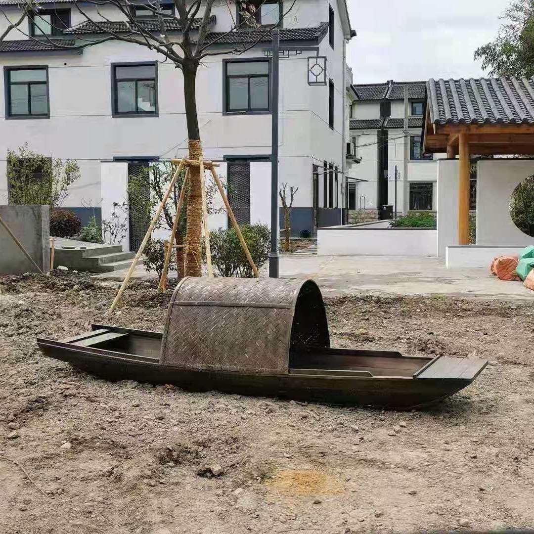 木船渔船实木质仿古手划摇橹乌篷船水上电动观光旅游装饰小船复古