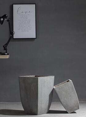 北欧风格水泥花盆多肉灰色圆地中海复古窄底长方北欧种植大花盆