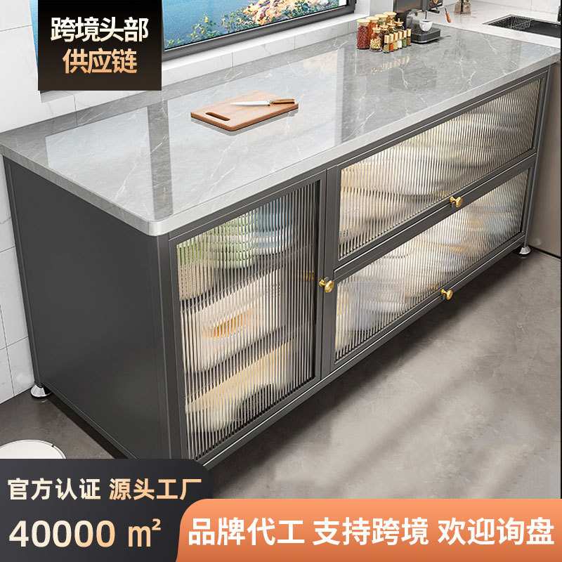 厨房置物架落地多层餐边柜岩板切菜桌微波炉烤箱碗筷收纳餐边柜子图片