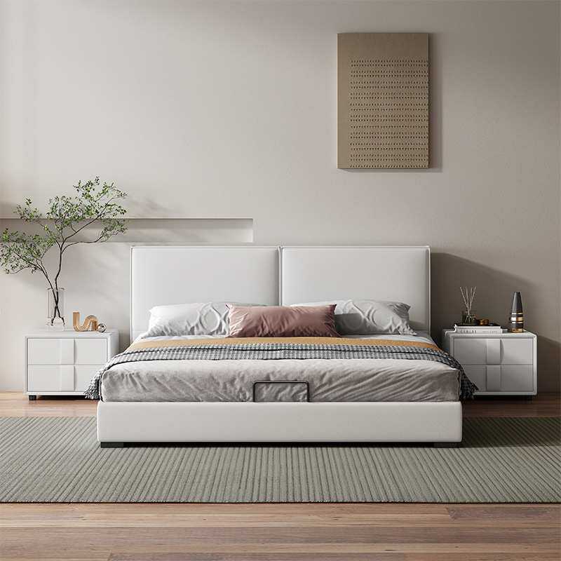 现代简约皮艺床1.5m公寓豆腐块床奶油风1.8米双人主卧科技布艺