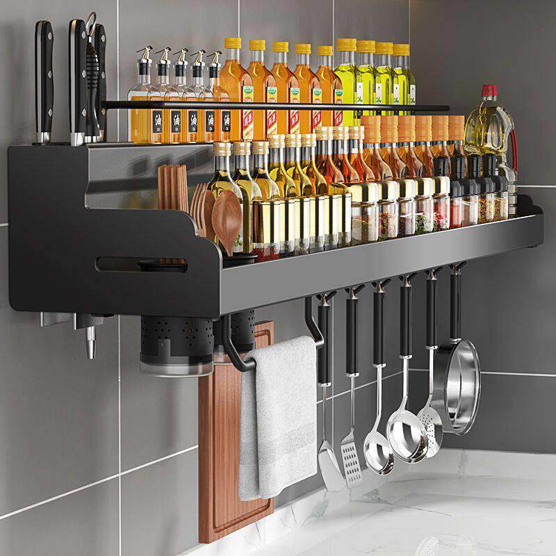 304不锈钢厨房置物架壁挂式刀架调料架免打孔多功能调味料收纳架