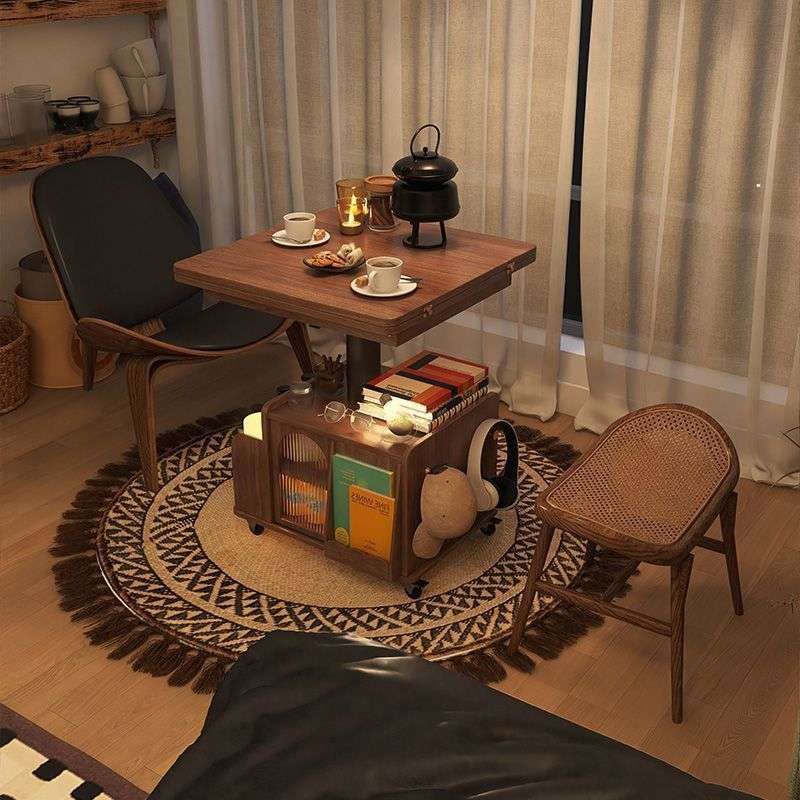 实木时代升降茶几移动推车茶桌折叠餐桌两用茶台多功能客厅沙发
