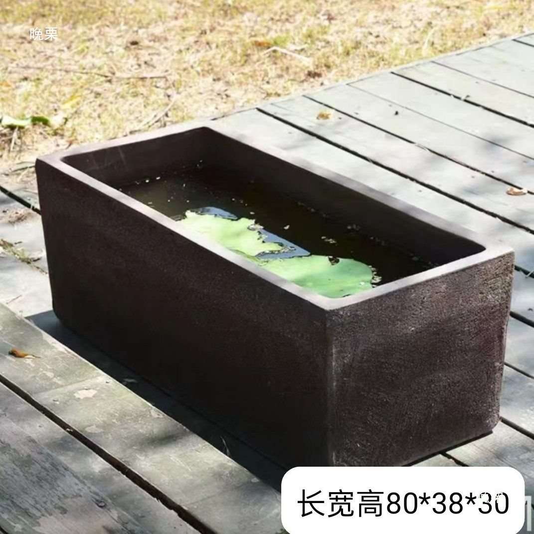 宜兴紫砂长方形马槽水培荷花粗陶盆景盆别墅庭院古法养鱼陶瓷鱼缸