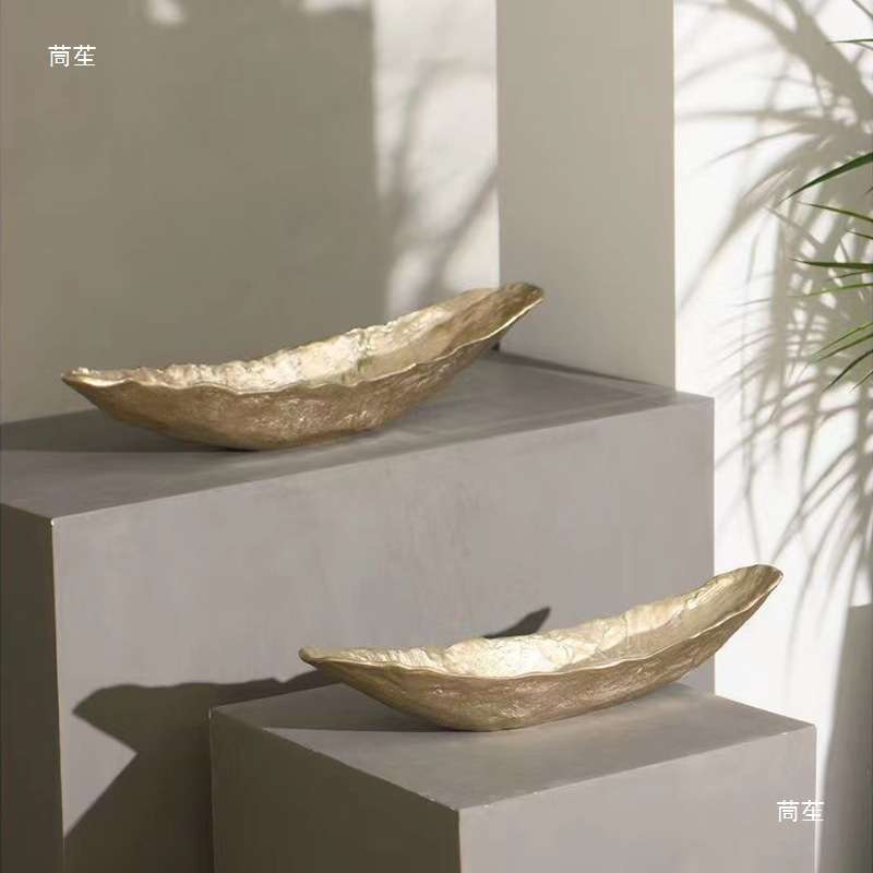 铝制长条船型大果盘托盘摆件现代样板间花盆花器客厅玄关装饰