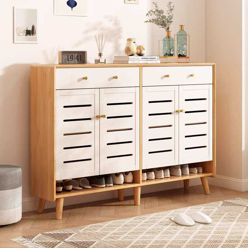 透气实木鞋柜北欧风家用门口多层入户防尘木质小型鞋柜收纳玄关柜