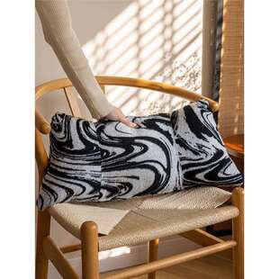 新中式高端抱枕腰靠长条沙发护腰靠枕客厅长方形腰枕高级黑白靠垫